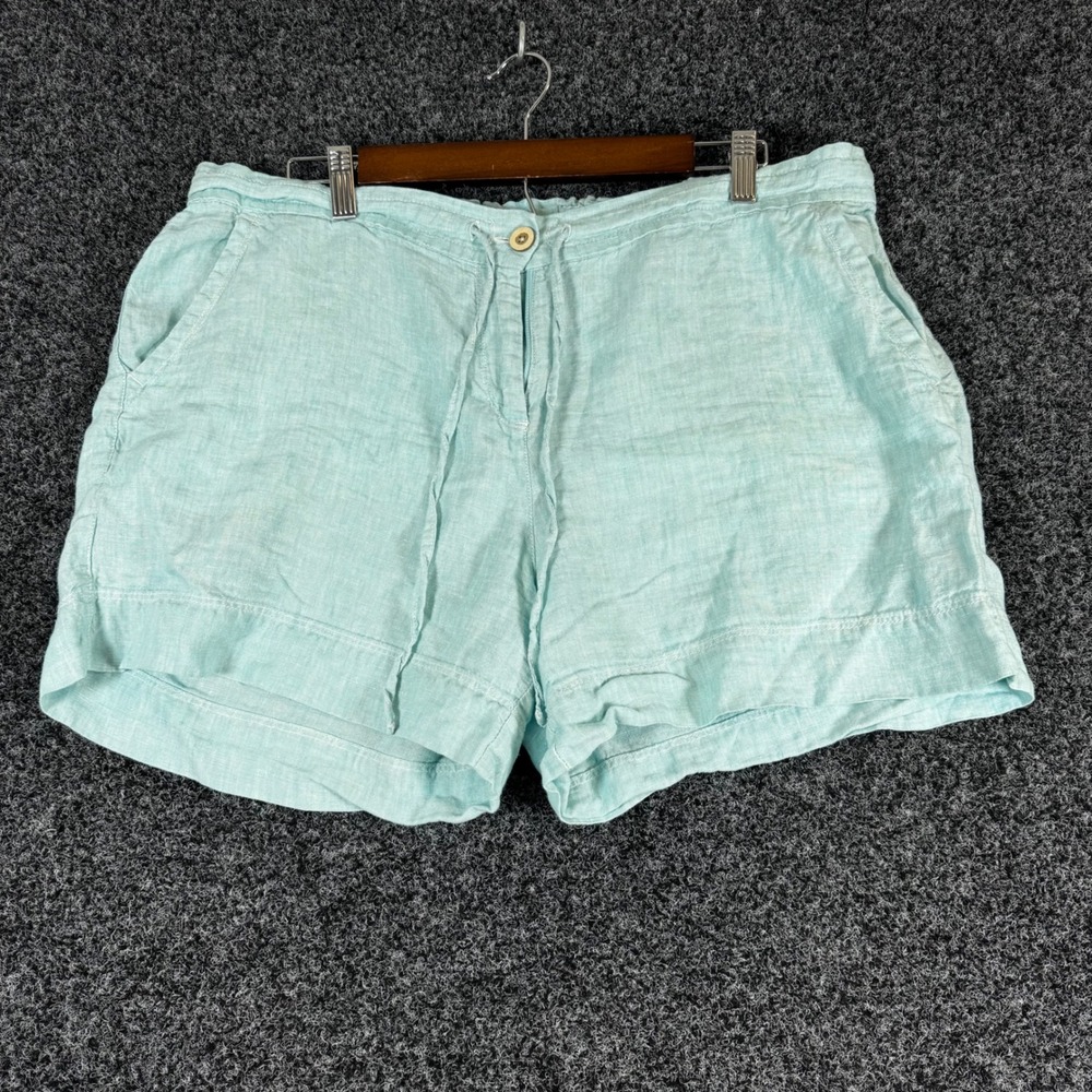 Tommy Bahama Womens 100% Linen Shorts Light Aqua Blue Elastic Waist Size Large